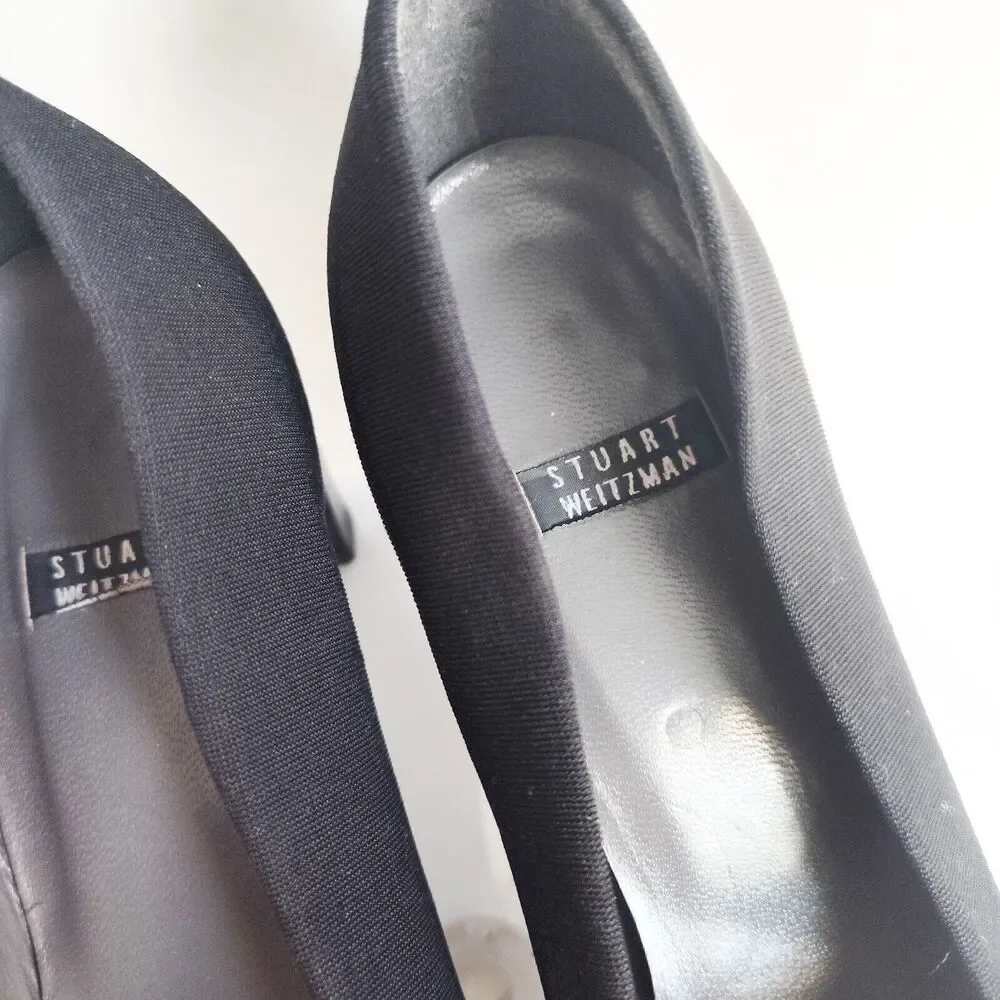 Stuart Weitzman Black Patent Leather Sole Open Toe Stiletto Heels 8.5 Sexy Pumps